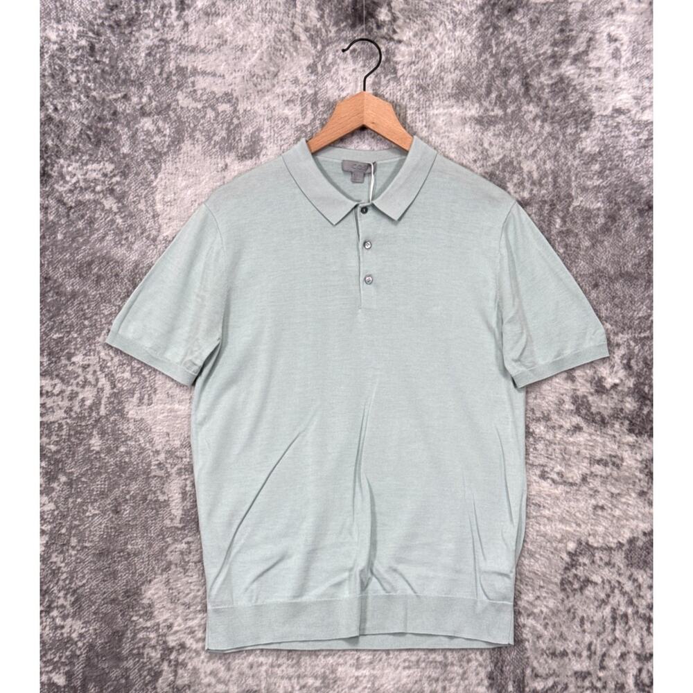 New COS Polo Shirt Small Mens Mint Green Silk Cotton Knit Sweater
